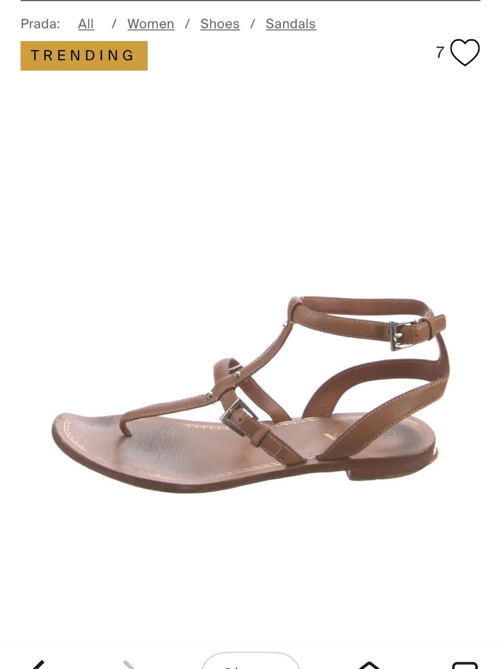 PRADA 40 Brown Leather T-Strap Women’s Sandals